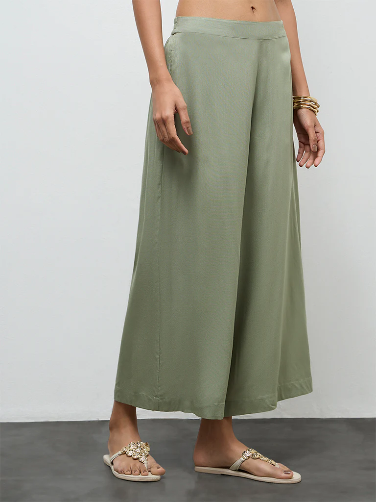 Utsa Olive Solid Ethnic Pants