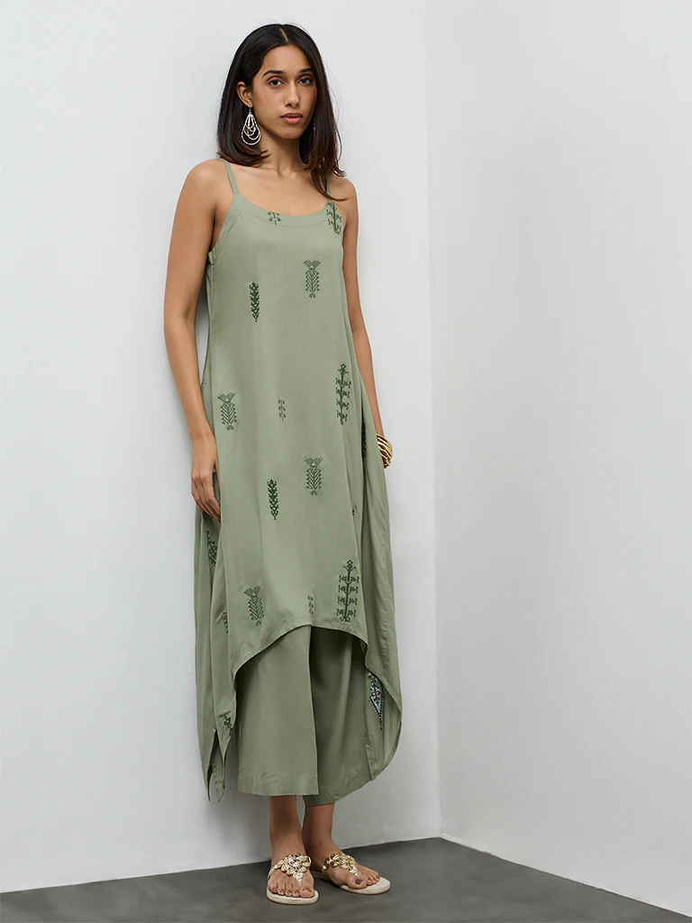 Utsa Olive Solid Ethnic Pants - Image 2