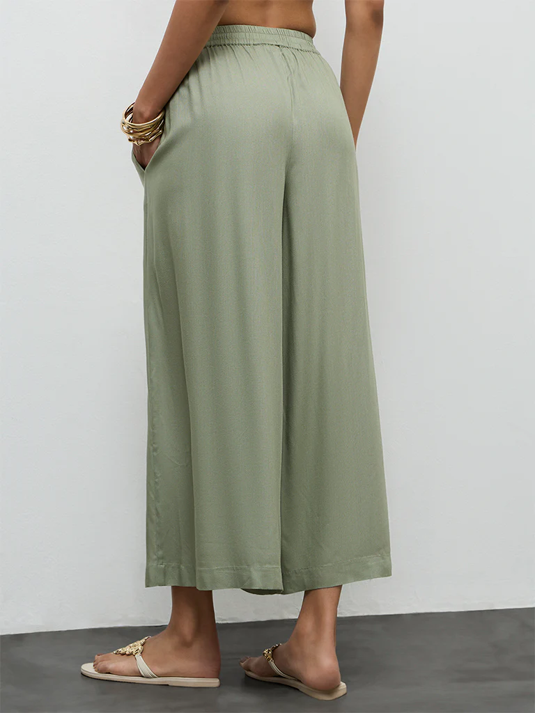 Utsa Olive Solid Ethnic Pants - Image 4