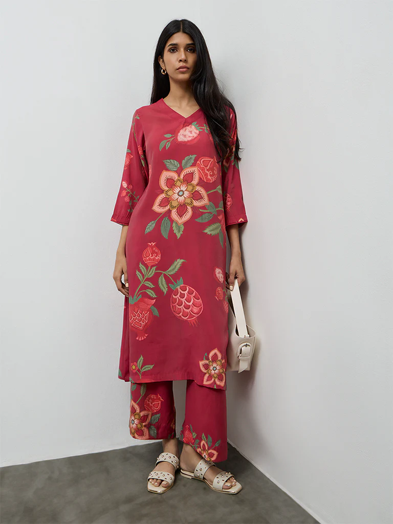 Utsa Pink Anar Printed A-Line Kurta