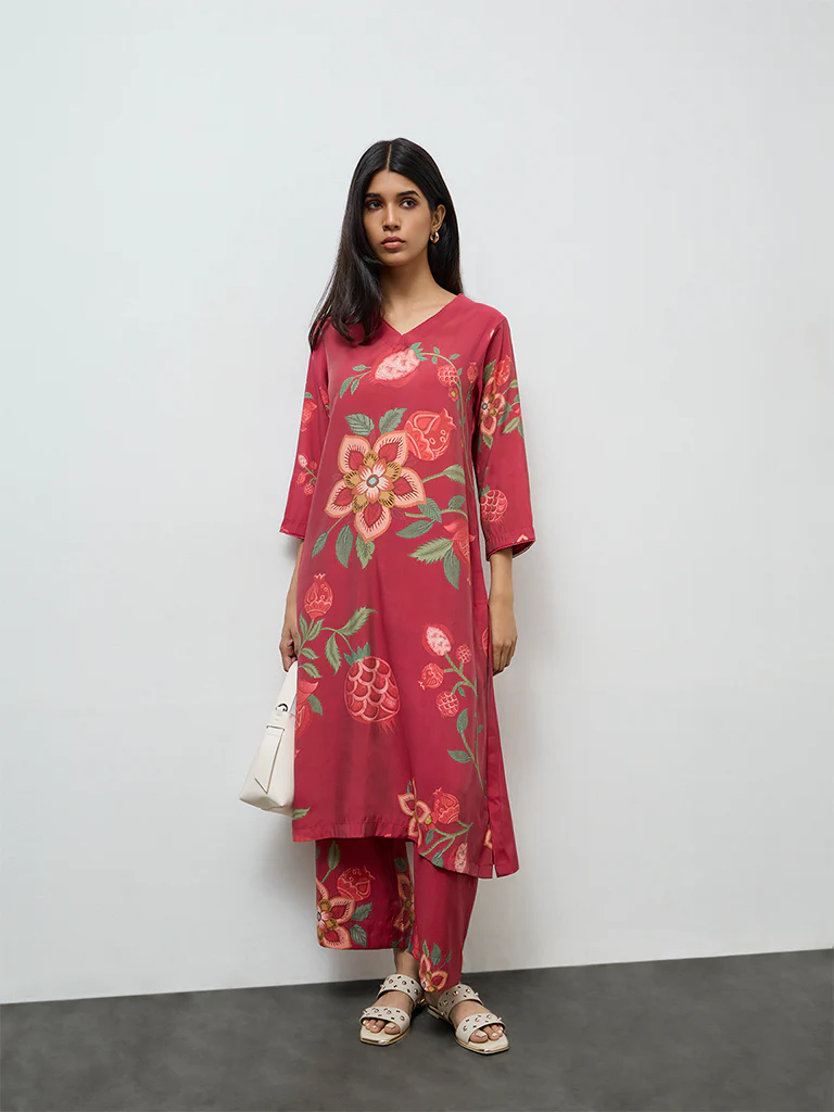 Utsa Pink Anar Printed A-Line Kurta - Image 2
