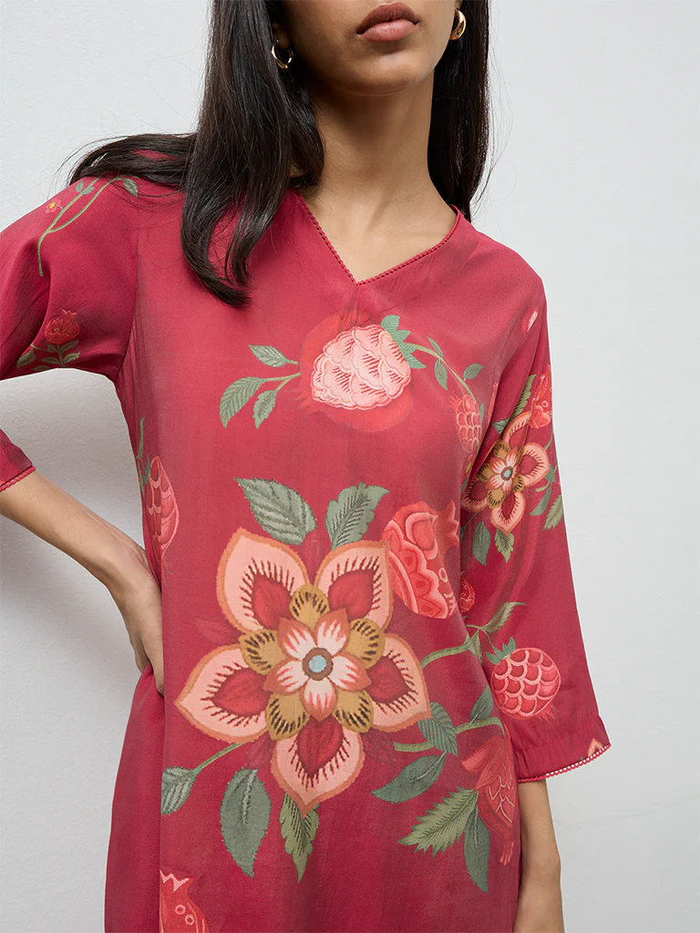 Utsa Pink Anar Printed A-Line Kurta - Image 3