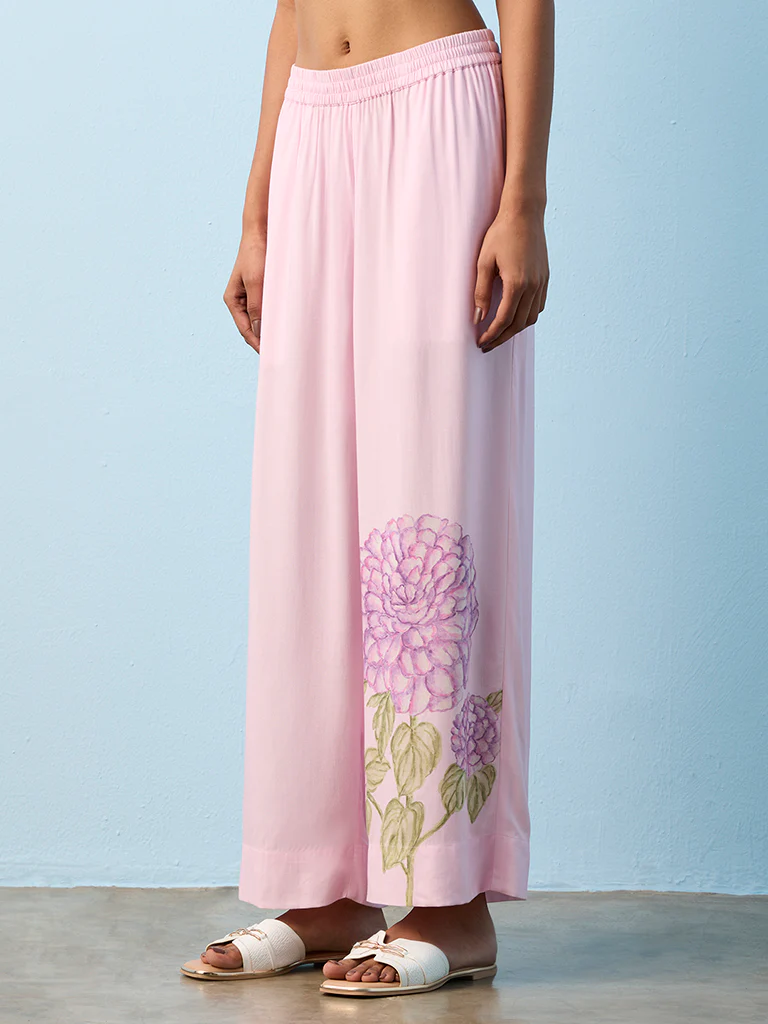 Utsa Pink Floral Design Pants