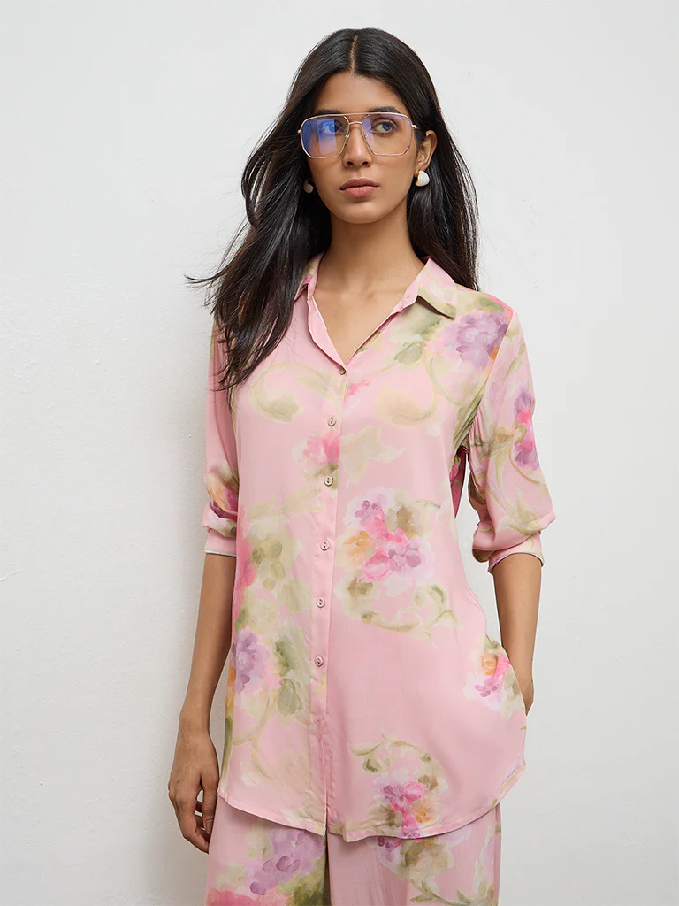Utsa Pink Floral Design Tunic