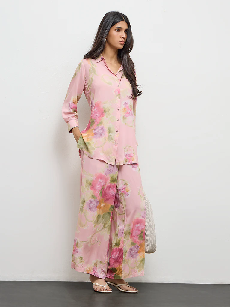 Utsa Pink Floral Design Tunic - Image 2