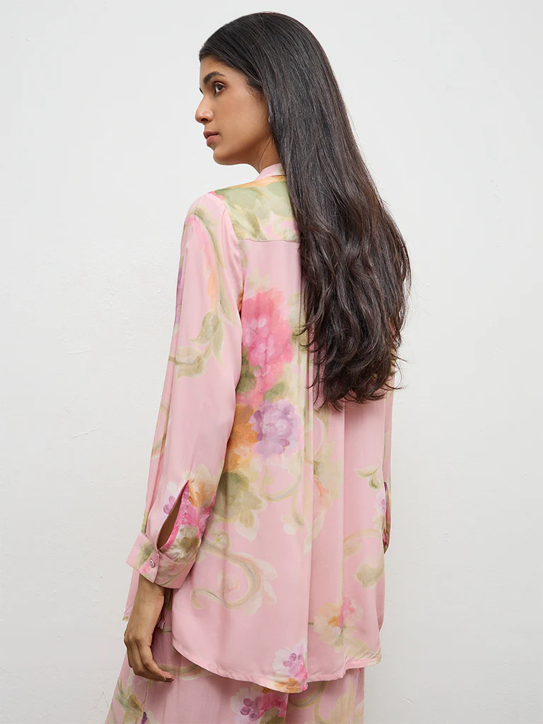Utsa Pink Floral Design Tunic - Image 4