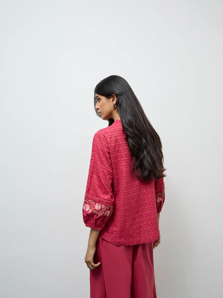 Utsa Pink Floral Embroidered Cotton Tunic - Image 4