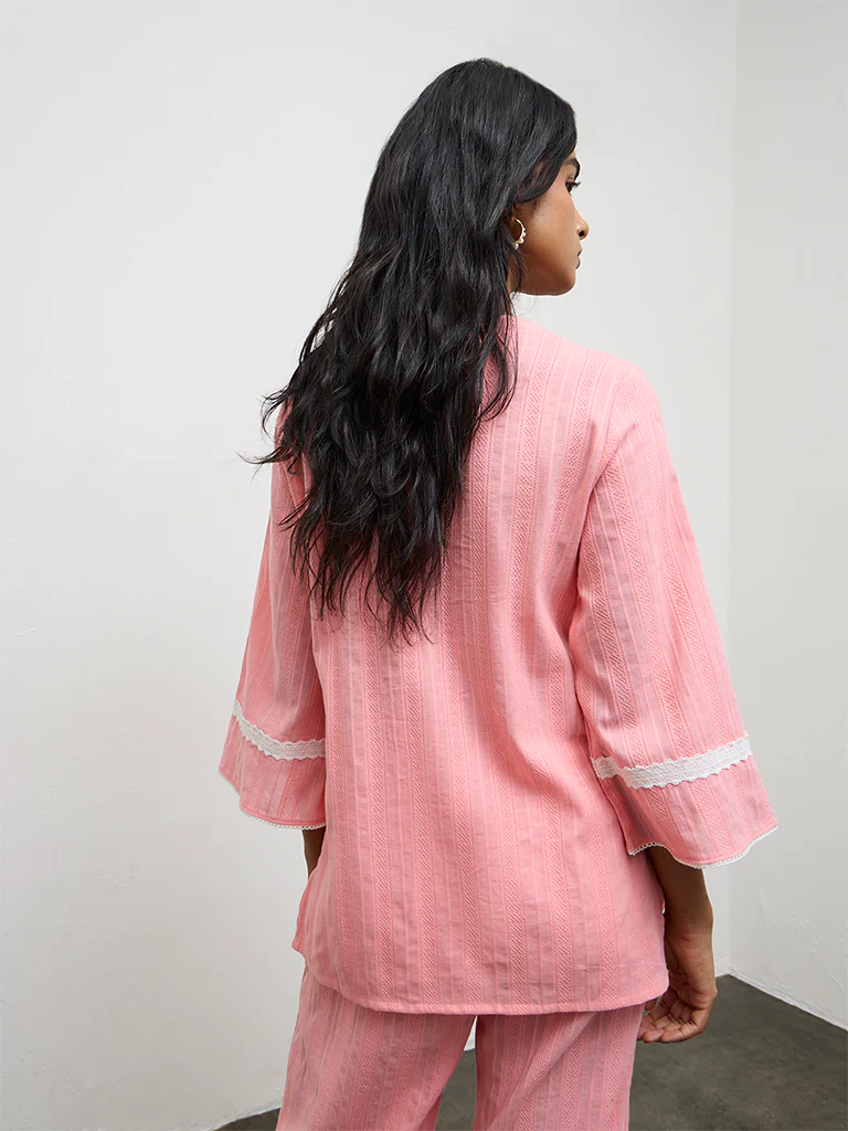 Utsa Pink Floral Embroidered Cotton Tunic - Image 4