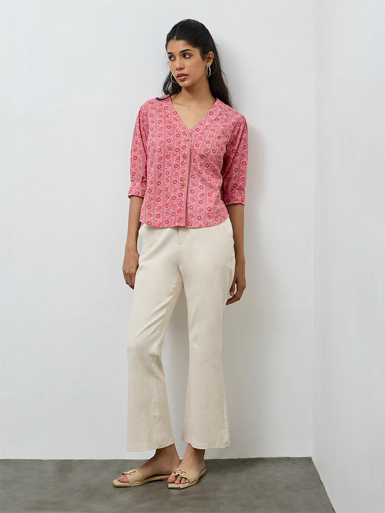 Utsa Pink Floral Printed Cotton Tunic - Image 2
