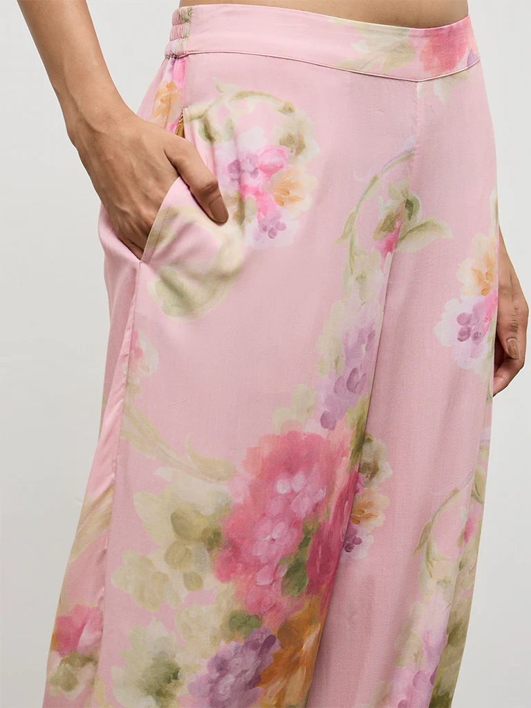 Utsa Pink Floral Printed Pants - Image 3