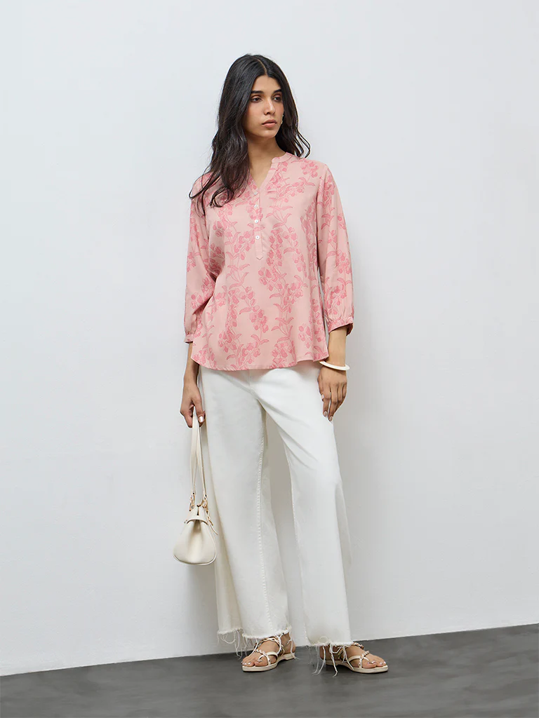 Utsa Pink Floral Printed Tunic - Image 2