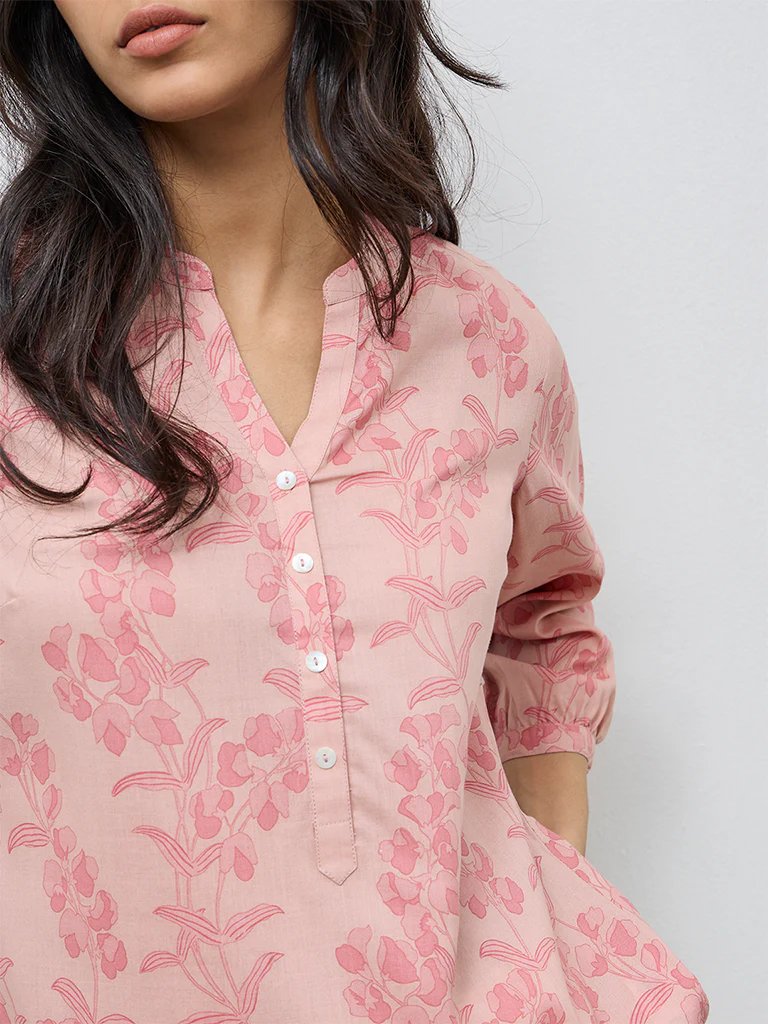 Utsa Pink Floral Printed Tunic - Image 3