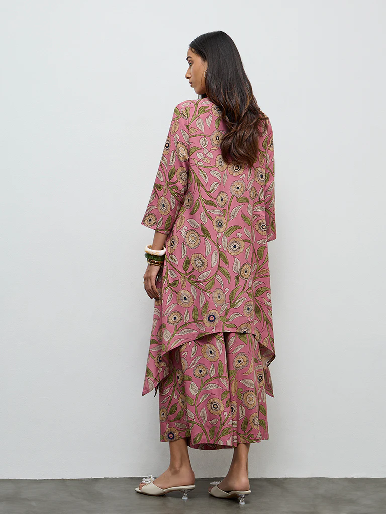 Utsa Pink Foliage Printed A-Line Kurta - Image 4