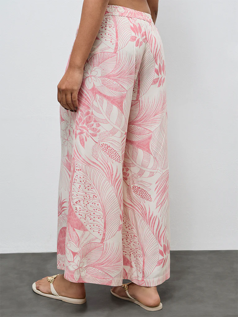 Utsa Pink Foliage Printed Palazzos - Image 4