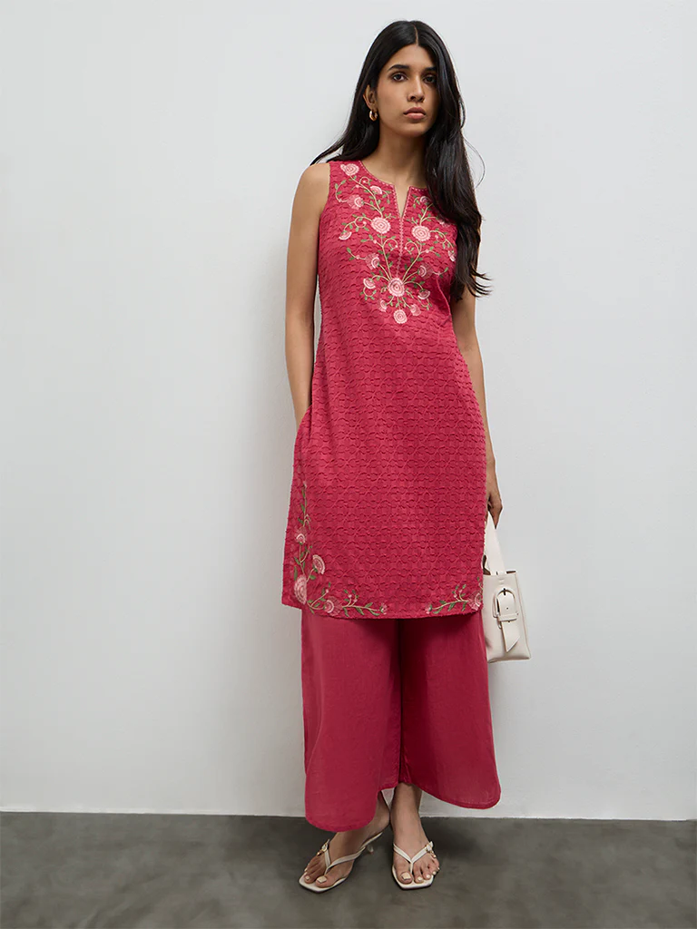 Utsa Pink Solid Cotton Palazzos - Image 2