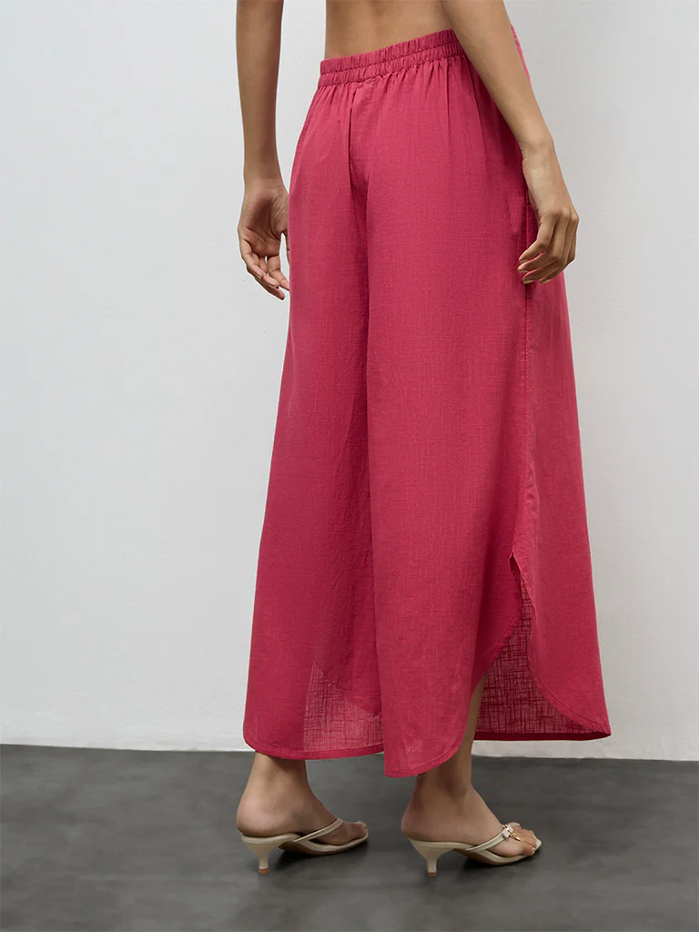 Utsa Pink Solid Cotton Palazzos - Image 4