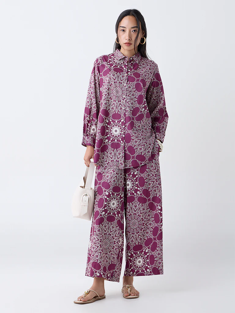 Utsa Plum Printed Palazzos - Image 2