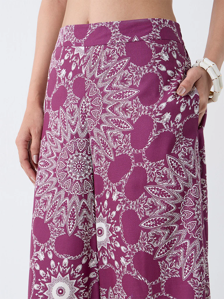 Utsa Plum Printed Palazzos - Image 3