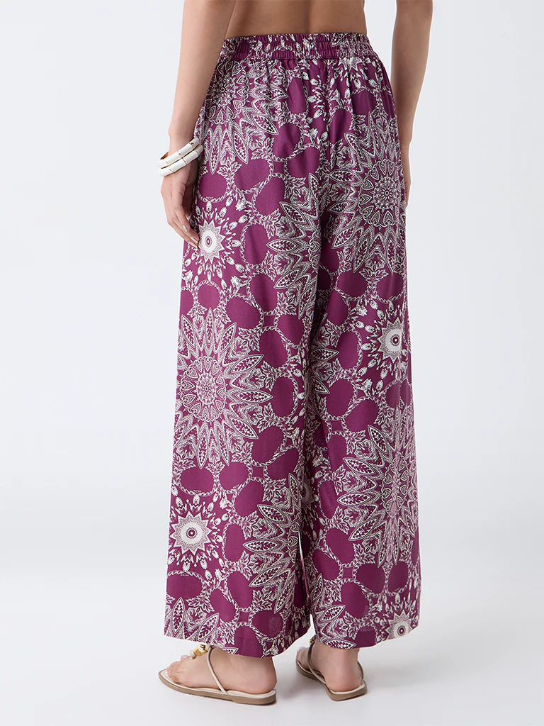 Utsa Plum Printed Palazzos - Image 4