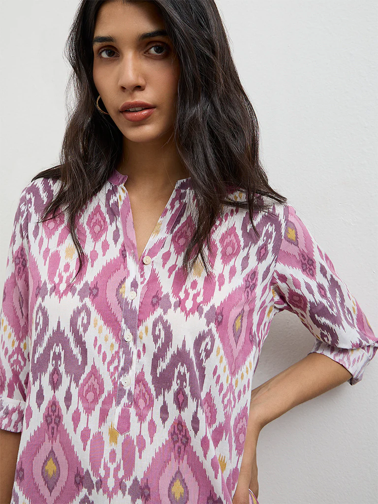 Utsa Purple Printed Cotton Straight Kurta - Image 3