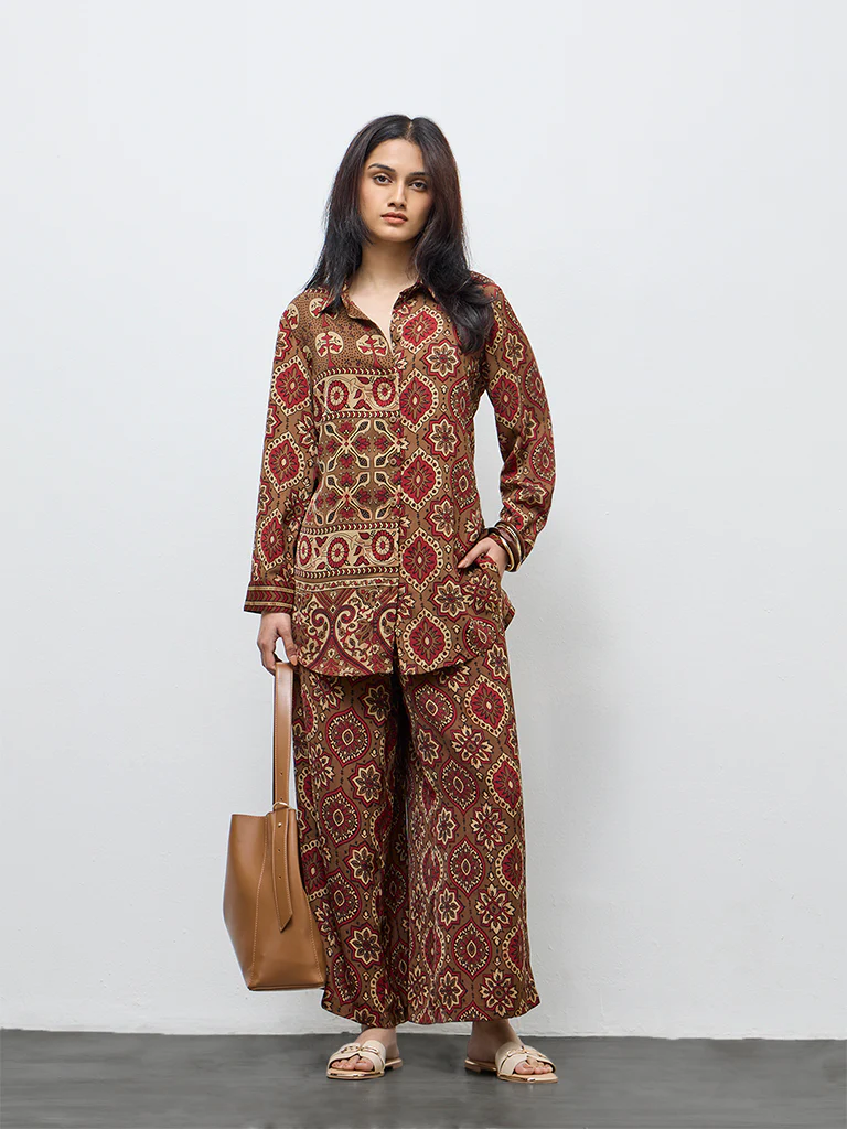 Utsa Red Botanical Design Pants - Image 2