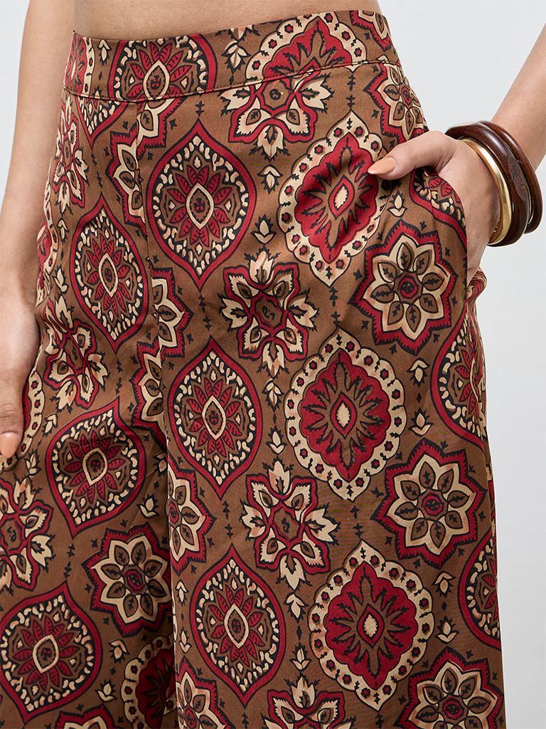 Utsa Red Botanical Design Pants - Image 3