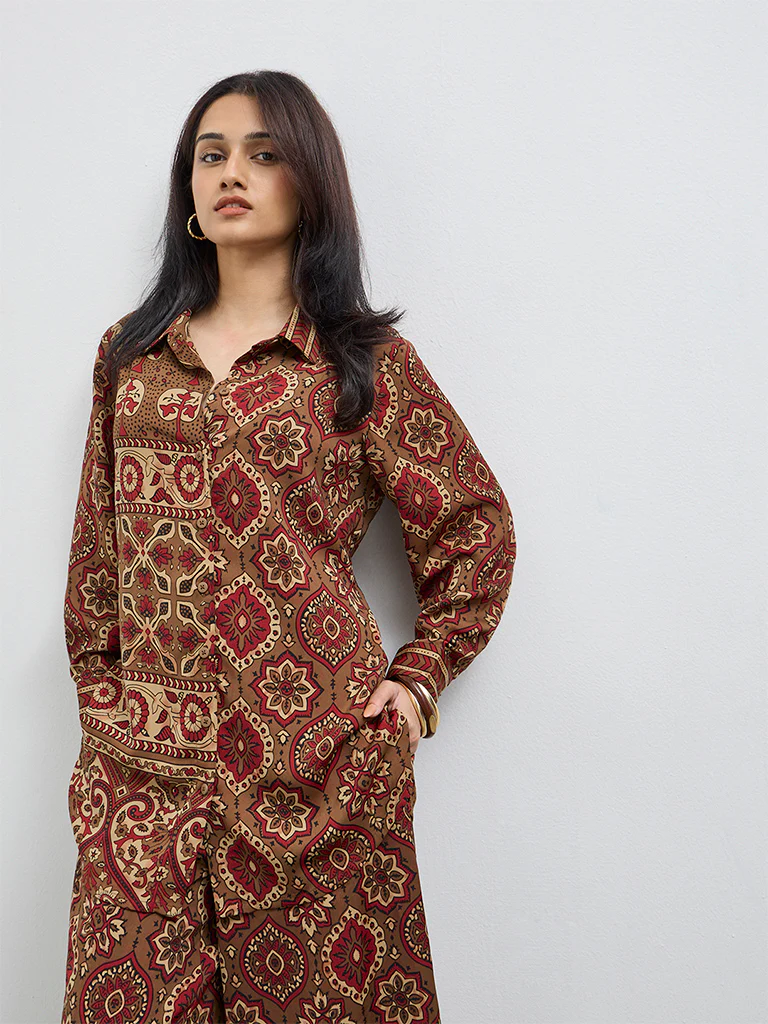 Utsa Red Botanical Design Tunic