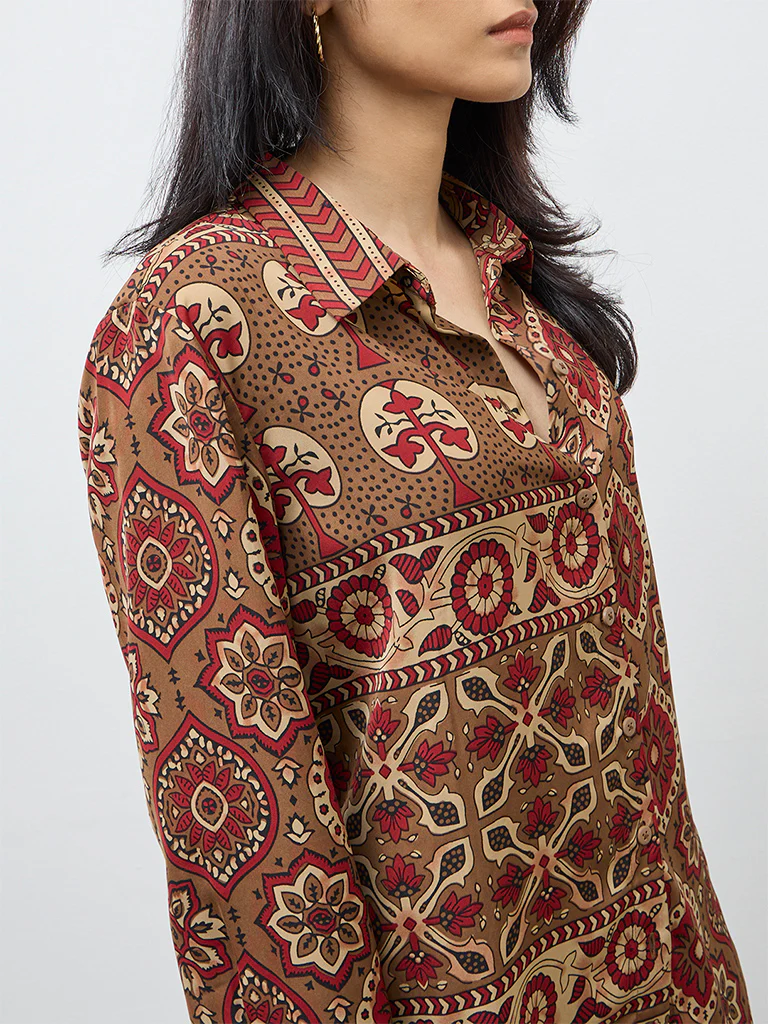 Utsa Red Botanical Design Tunic - Image 3