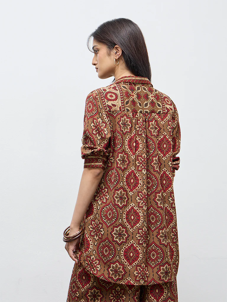 Utsa Red Botanical Design Tunic - Image 4