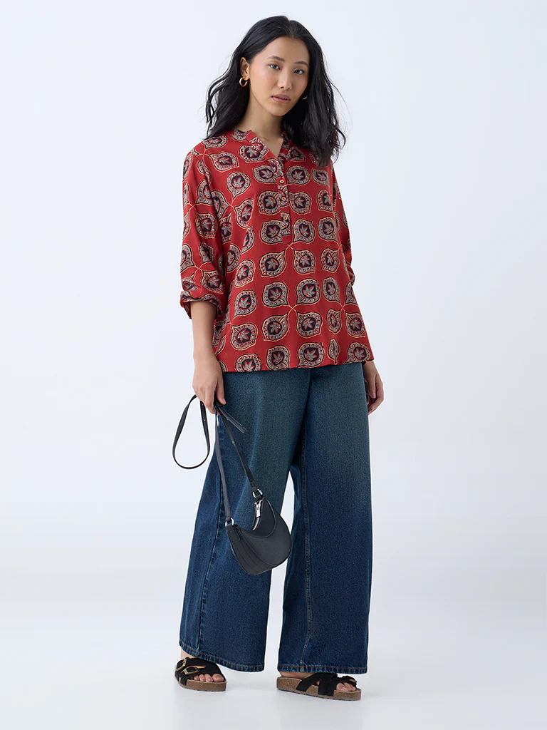 Utsa Red Botanical Printed Tunic