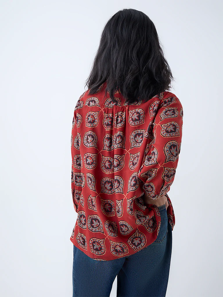 Utsa Red Botanical Printed Tunic - Image 4