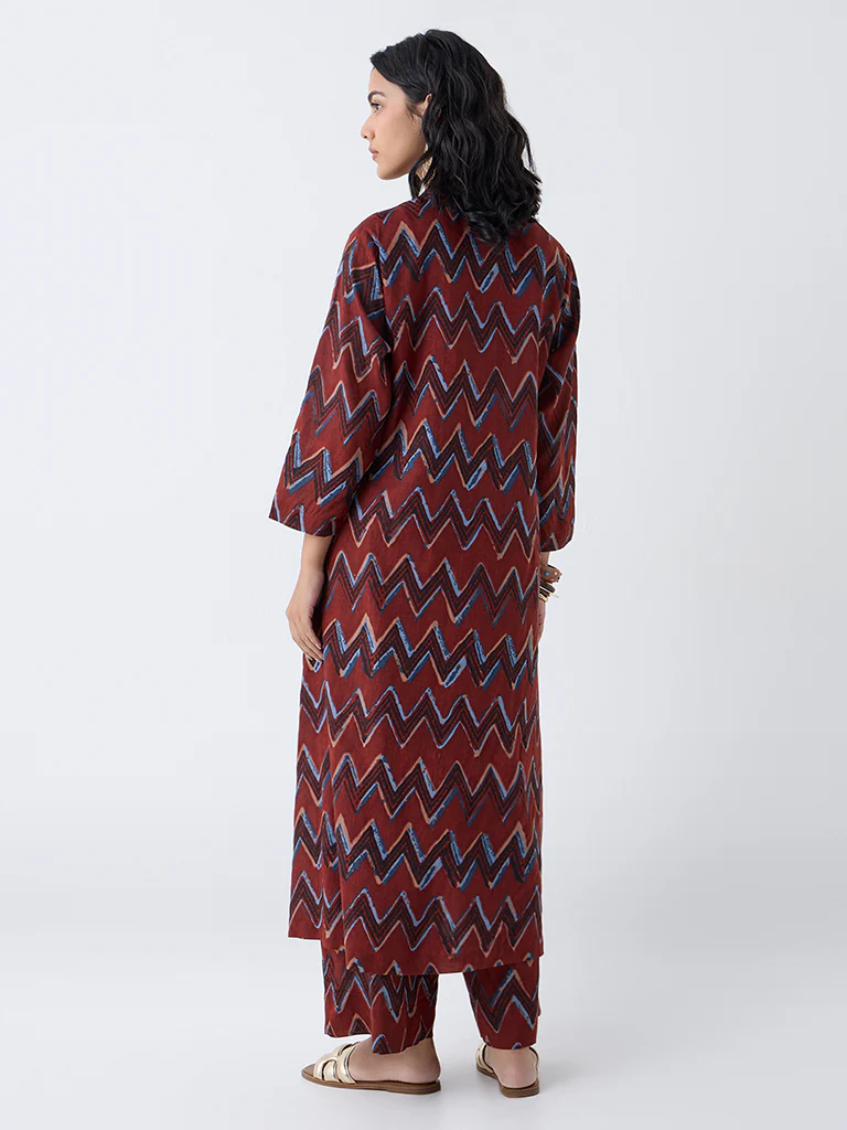 Utsa Red Chevron Pattern A-Line Kurta - Image 4