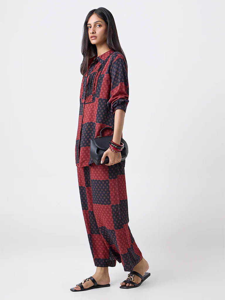 Utsa Red Grid Printed Tunic - Image 2