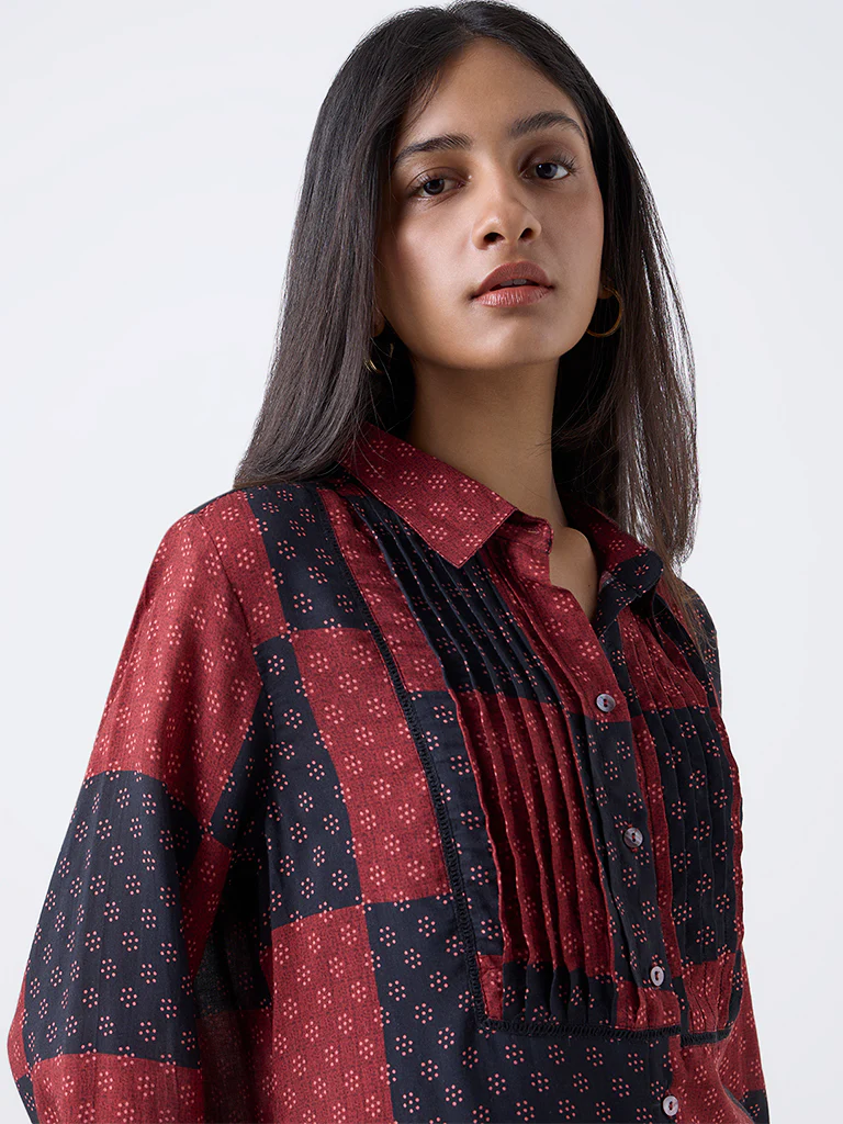 Utsa Red Grid Printed Tunic - Image 3