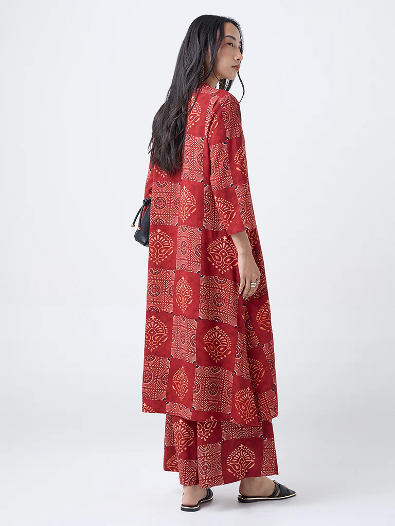 Utsa Red Printed A-Line Kurta - Image 4