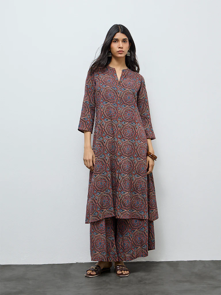 Utsa Red Printed A-Line Kurta