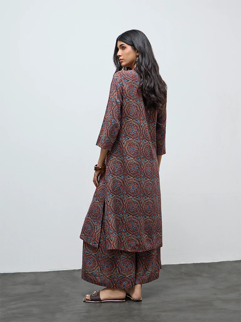 Utsa Red Printed A-Line Kurta - Image 4