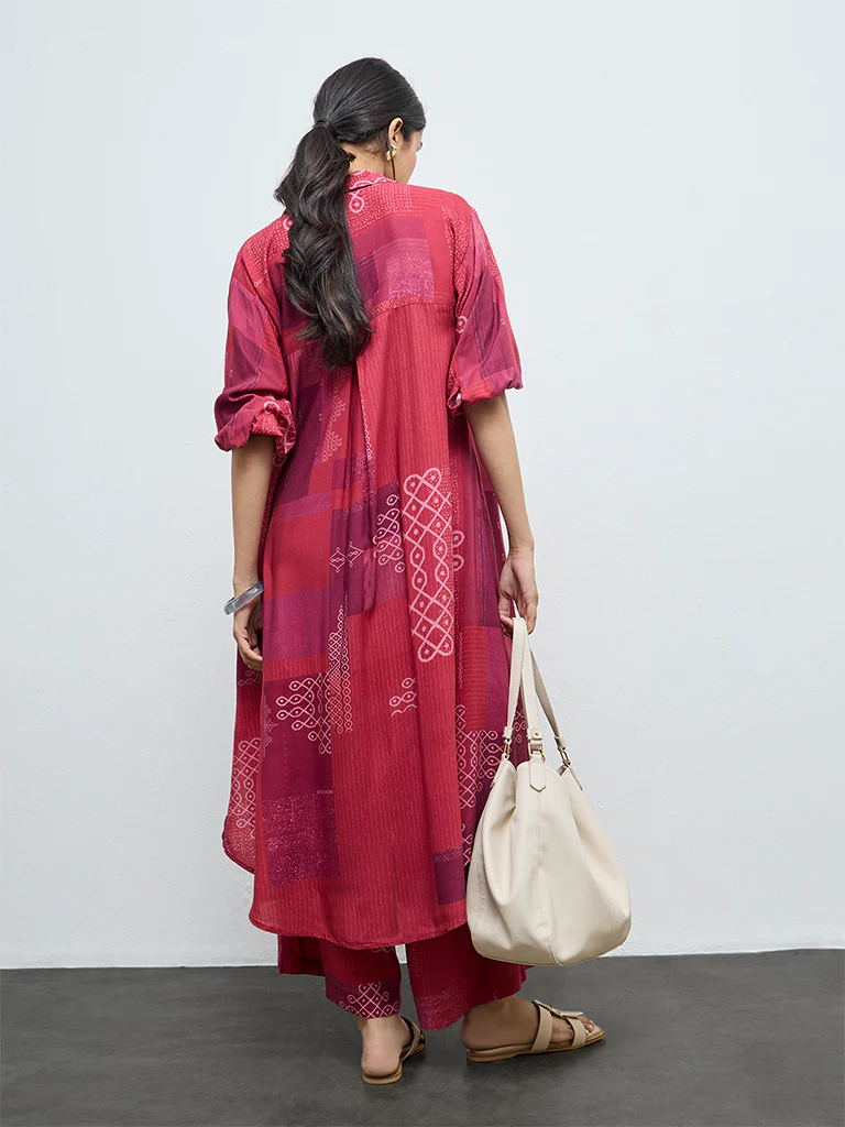 Utsa Red Printed A-Line Kurta - Image 4