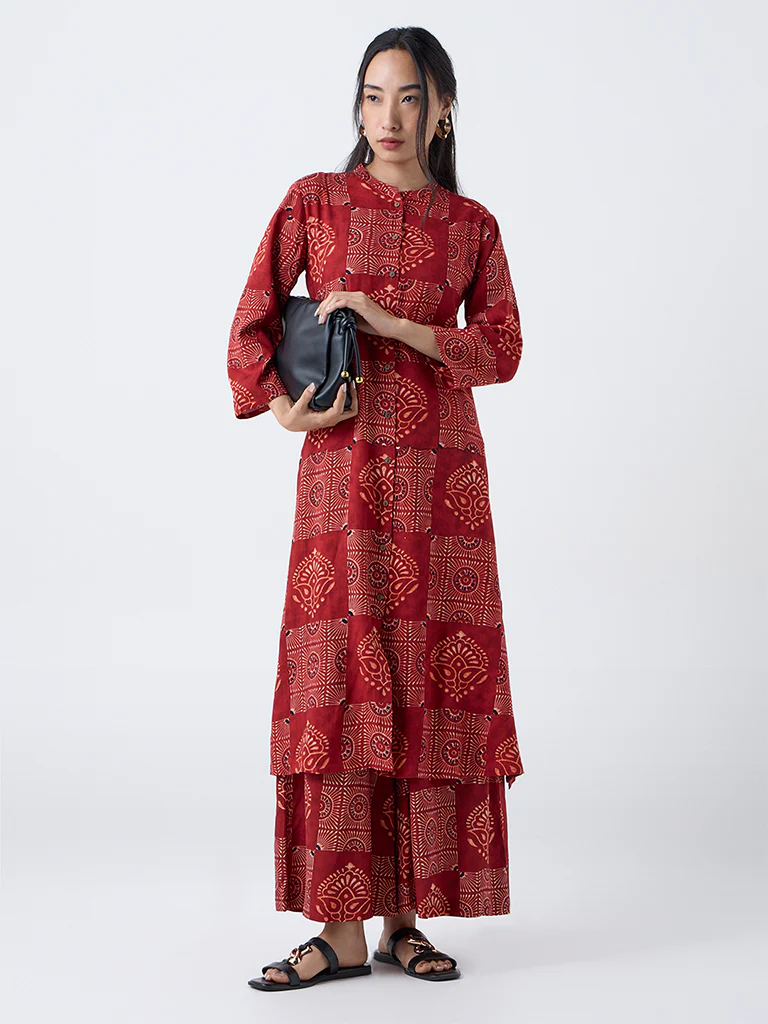 Utsa Red Printed Palazzos - Image 2