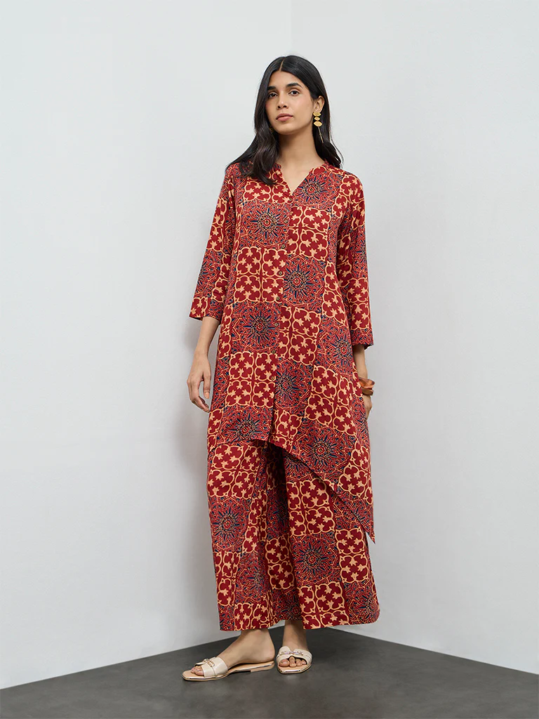 Utsa Red Printed Palazzos - Image 2
