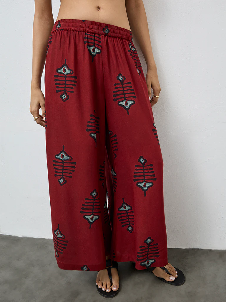 Utsa Red Printed Palazzos