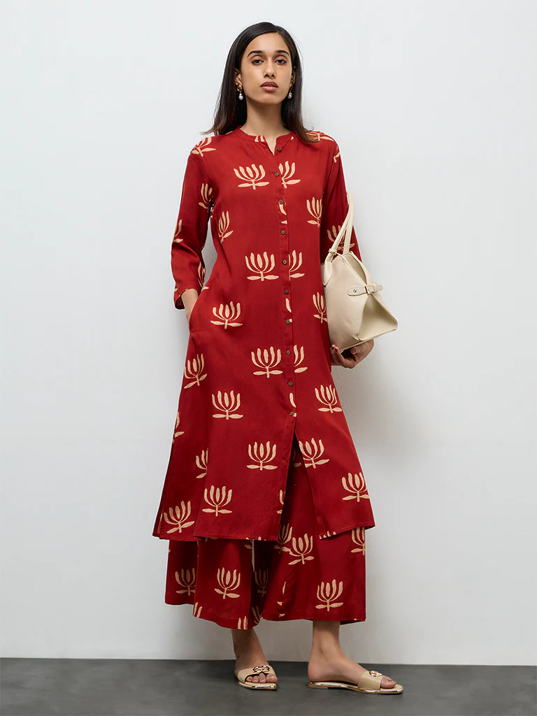 Utsa Red Printed Palazzos