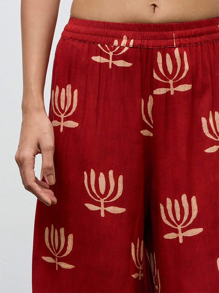 Utsa Red Printed Palazzos - Image 3