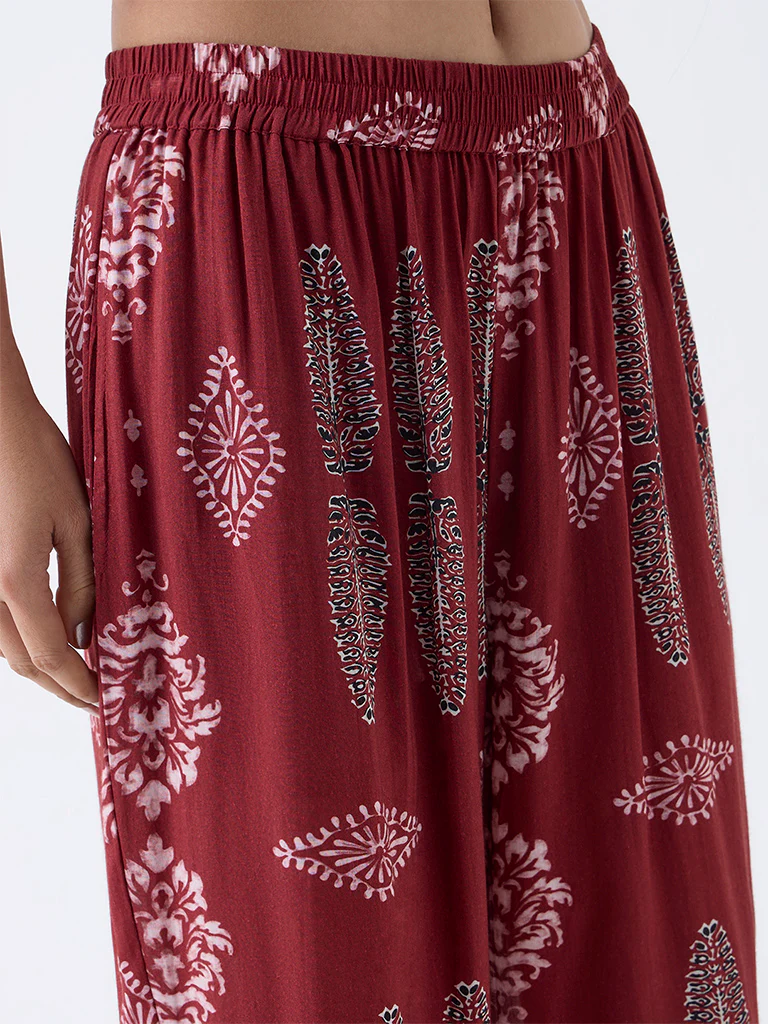 Utsa Red Printed Pants - Image 3