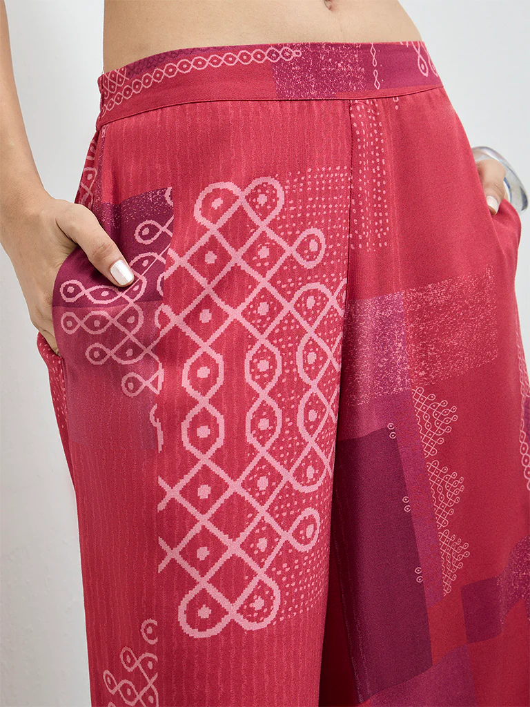 Utsa Red Printed Pants - Image 3