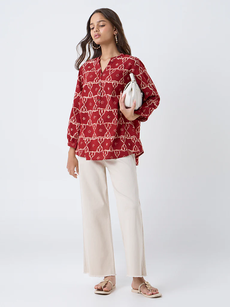Utsa Red Printed Tunic - Image 2