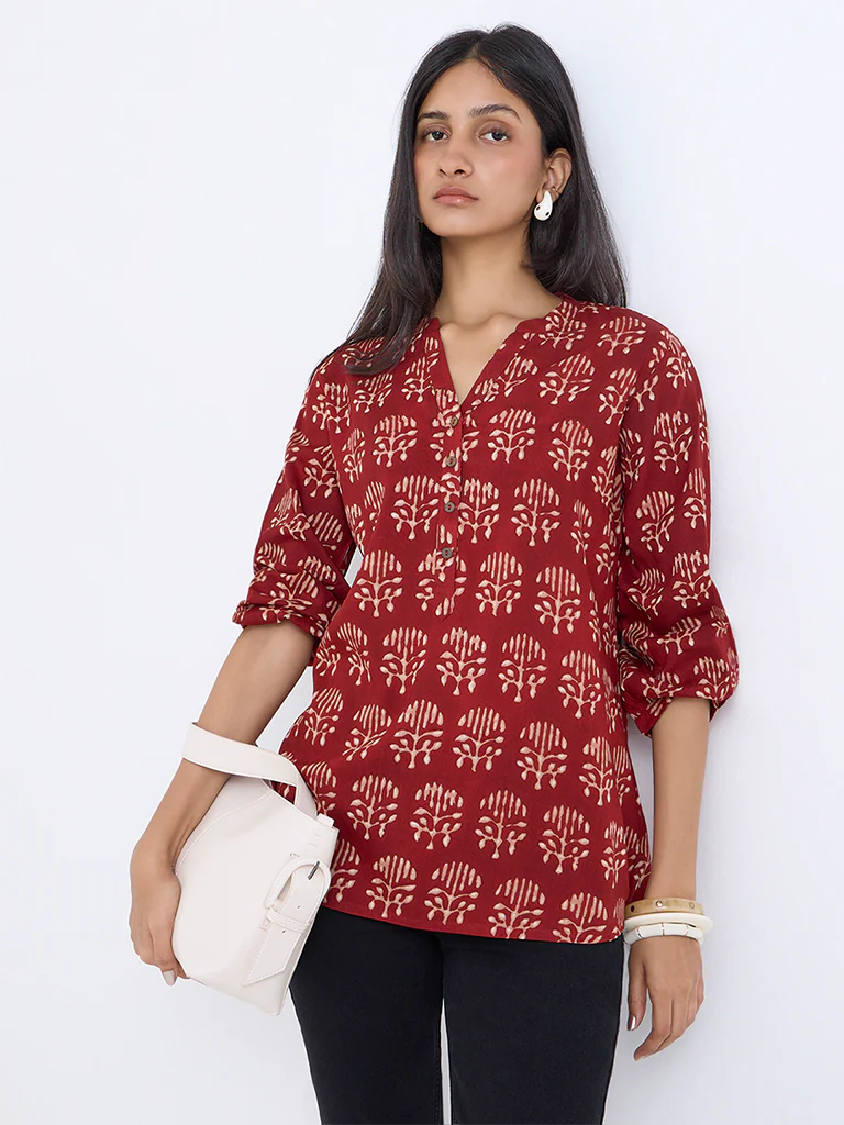 Utsa Red Printed Tunic