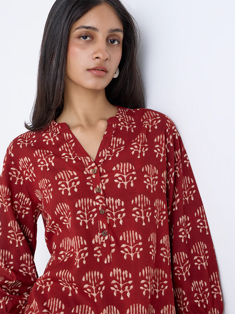 Utsa Red Printed Tunic - Image 3