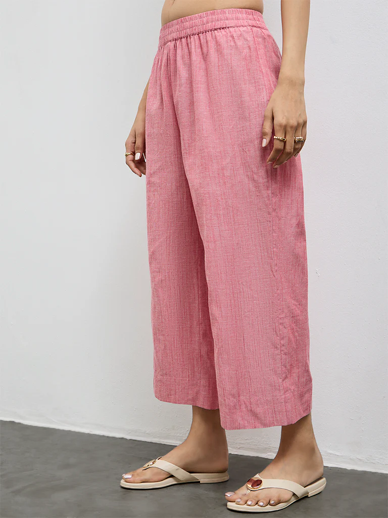 Utsa Red Self-Patterned Cotton Pants