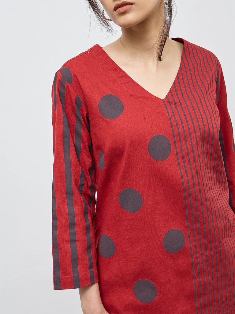 Utsa Red Striped Cotton-Blend Pants - Image 3